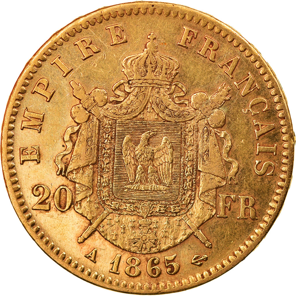 Munten, Frankrijk, Napoleon III, 20 Francs, 1865, Paris, ZF+, Goud, KM:801.1