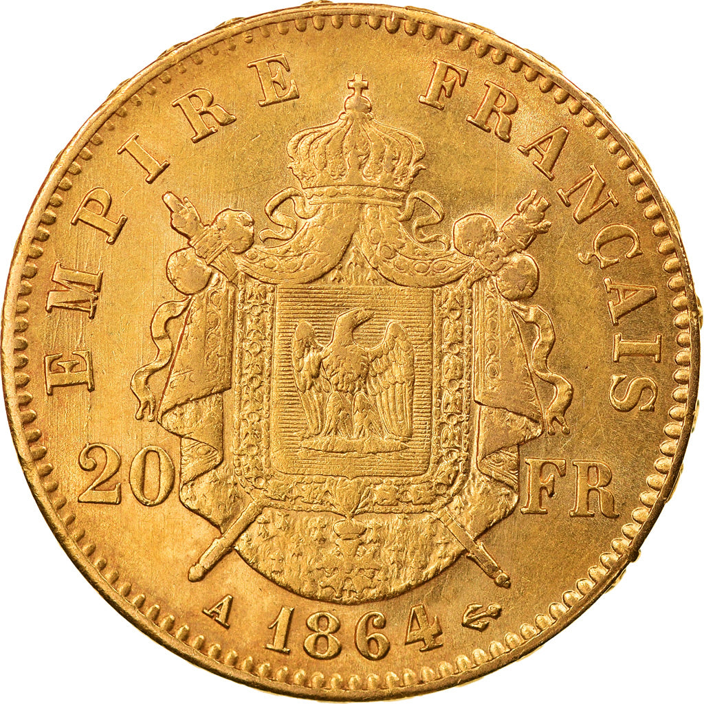 Coin, France, Napoleon III, Napoléon III, 20 Francs, 1864, Paris, MS(60-62)