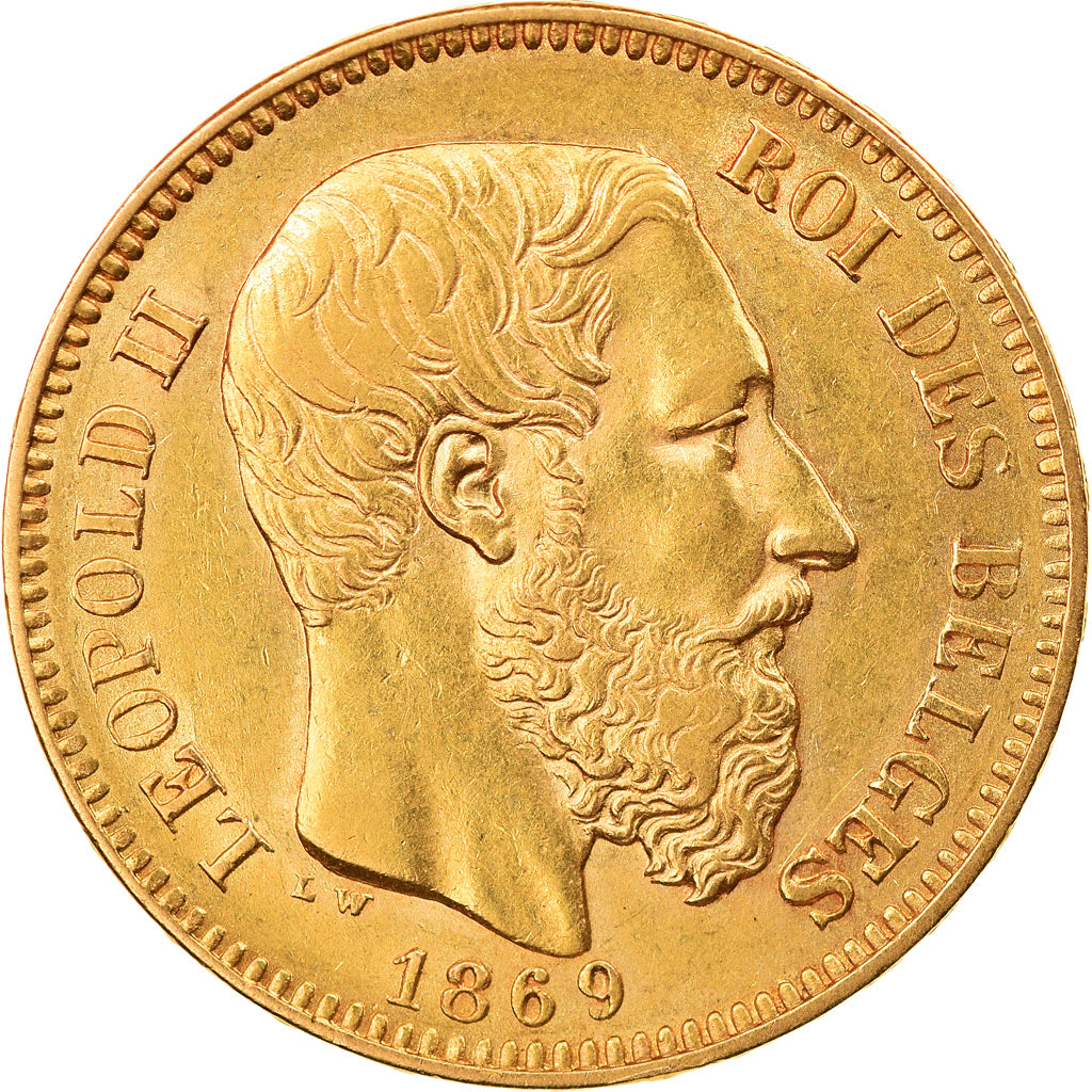 Coin, Belgium, Leopold II, 20 Francs, 20 Frank, 1869, AU(55-58), Gold, KM:32