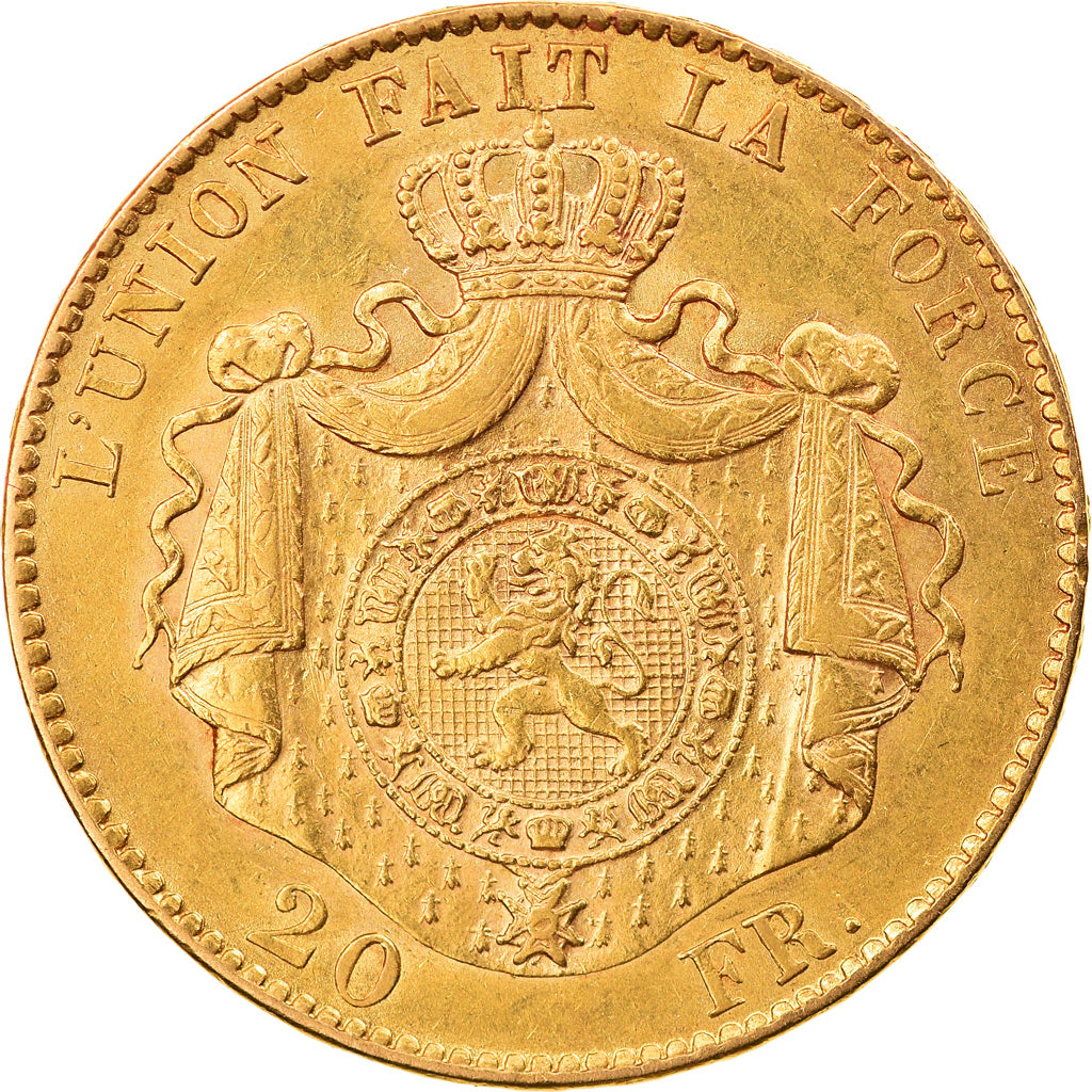 Coin, Belgium, Leopold II, 20 Francs, 20 Frank, 1869, AU(55-58), Gold, KM:32
