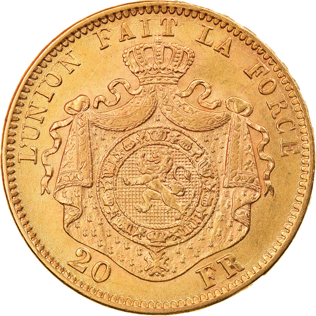 Coin, Belgium, Leopold II, 20 Francs, 20 Frank, 1870, MS(60-62), Gold, KM:32