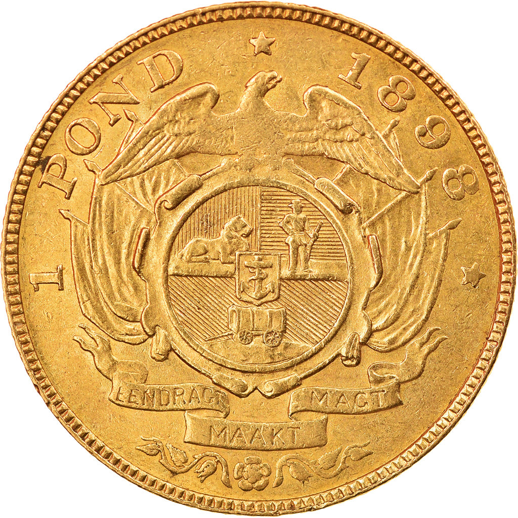 Moeda, África do Sul, Pond, Een, 1898, AU(55-58), Dourado, KM:10.2