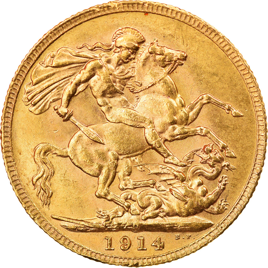 Coin, Great Britain, George V, Sovereign, 1914, Perth, MS(60-62), Gold, KM:820