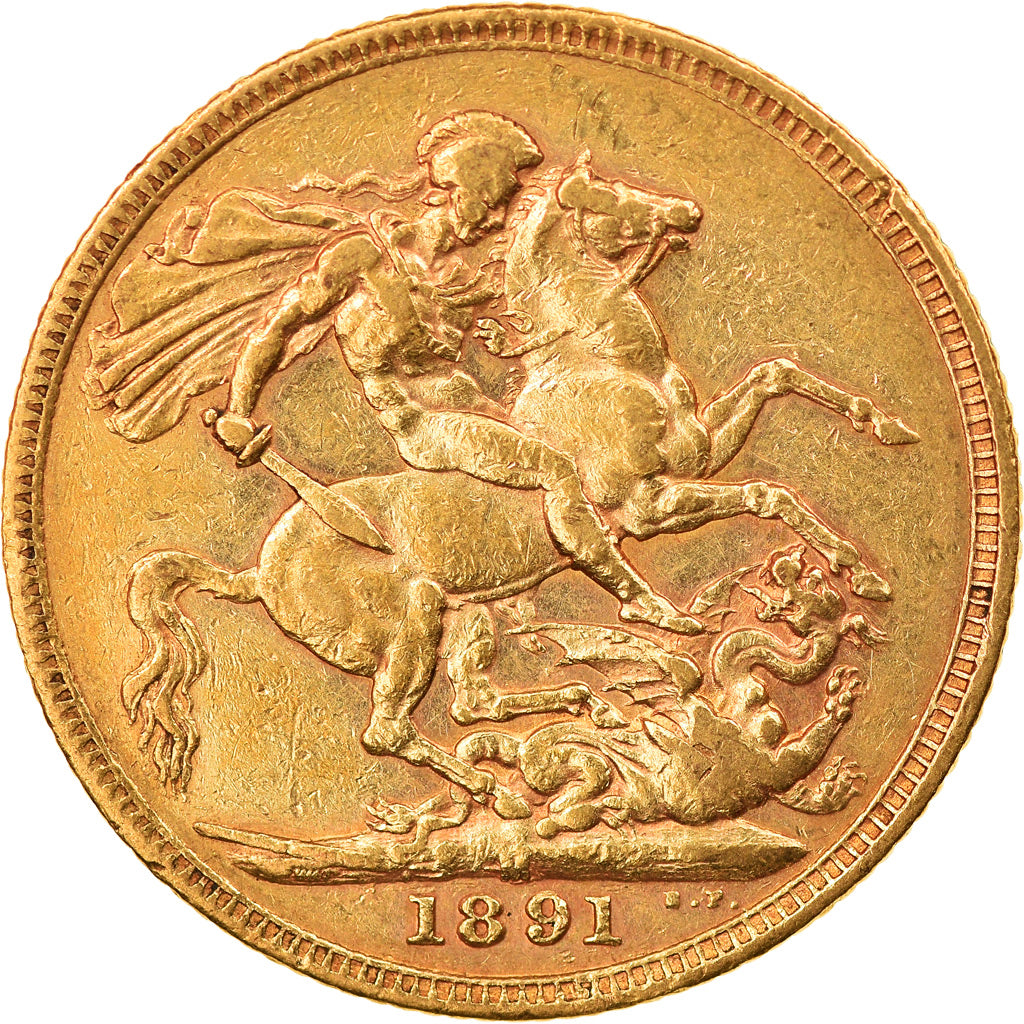 Coin, Australia, Victoria, Sovereign, 1891, Melbourne, EF(40-45), Gold, KM:10