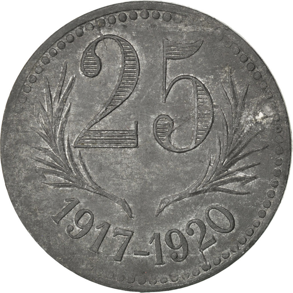 France, 25 Centimes, EF(40-45), Zinc, Elie #15.3b, 5.68