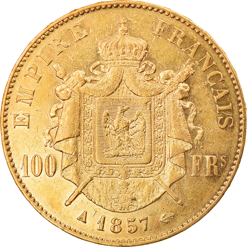 Coin, France, Napoleon III, 100 Francs, 1857, Paris, EF(40-45), Gold, KM:786.1