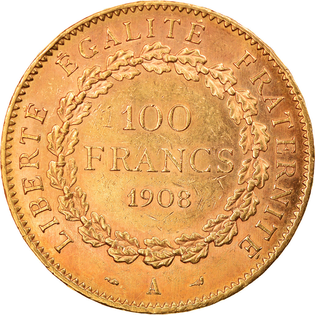Coin, France, Génie, 100 Francs, 1908, Paris, AU(50-53), Gold, KM:858
