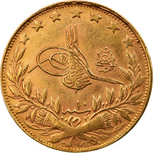 Moeda, Turquia, Muhammad V, 100 Kurush, 1918, AU(50-53), Dourado, KM:776