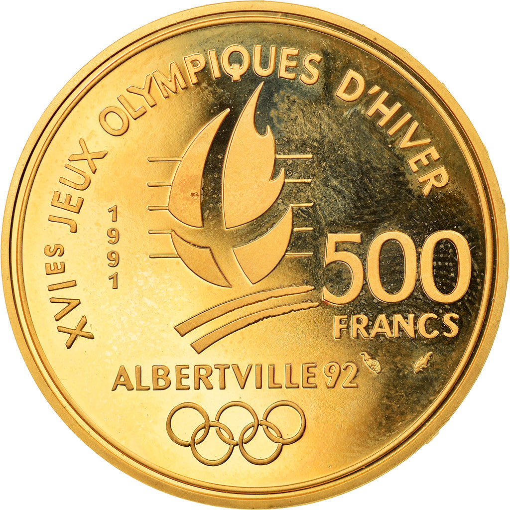 Monnaie, France, Albertville, Coubertin, 500 Francs, 1991, Paris, FDC, Or