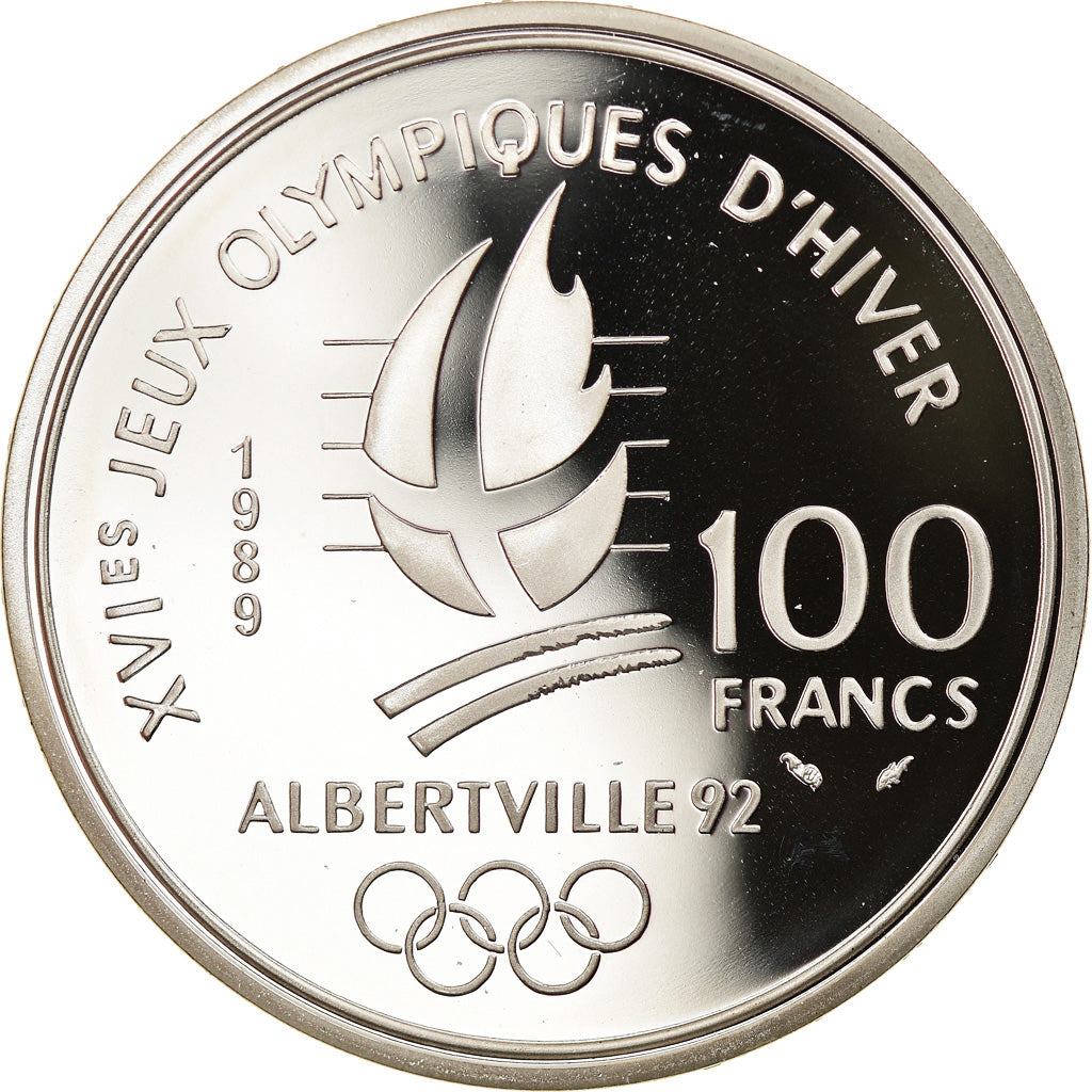 Coin, France, Ice Skating Couple, 100 Francs, 1989, Albertville 92, MS(64)