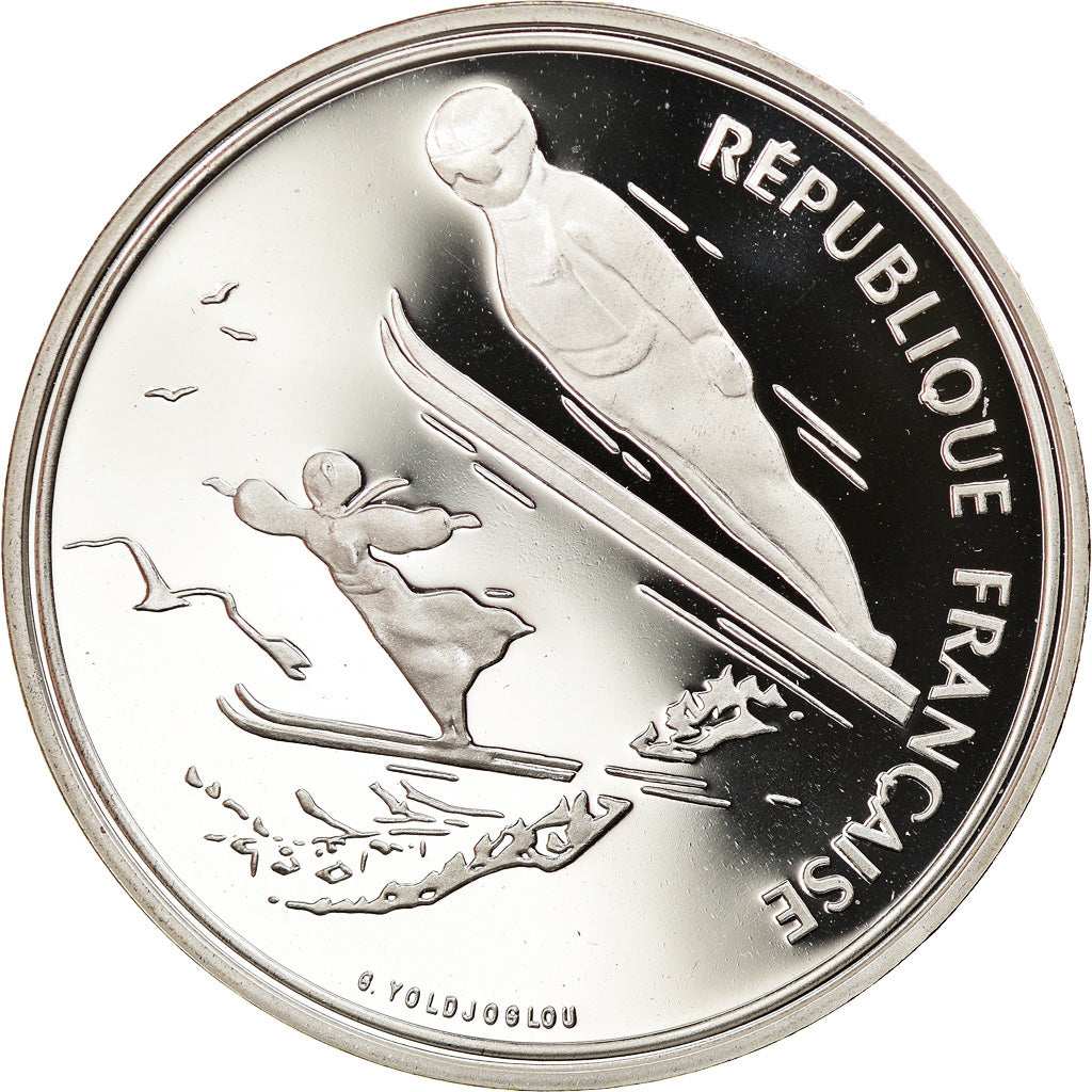 Moneta, Francia, Ski jumpers, 100 Francs, 1991, Albertville 92, SPL+, Argento