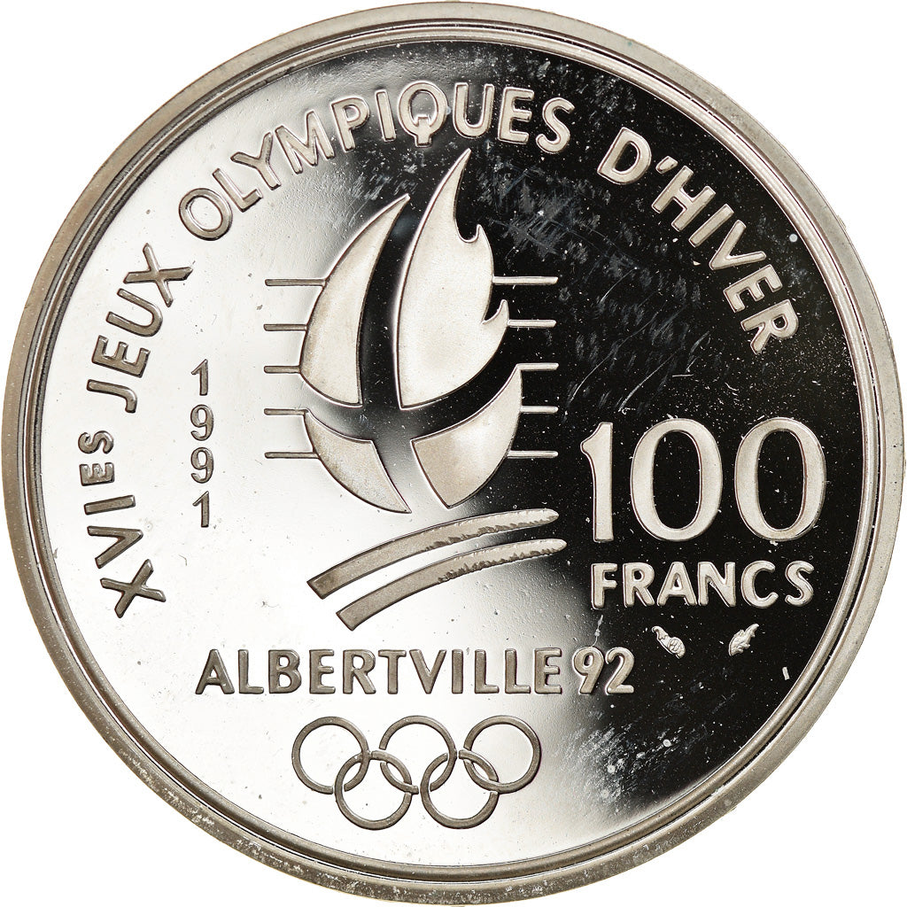 Munten, Frankrijk, Cross-country skier, 100 Francs, 1991, Albertville 92, UNC