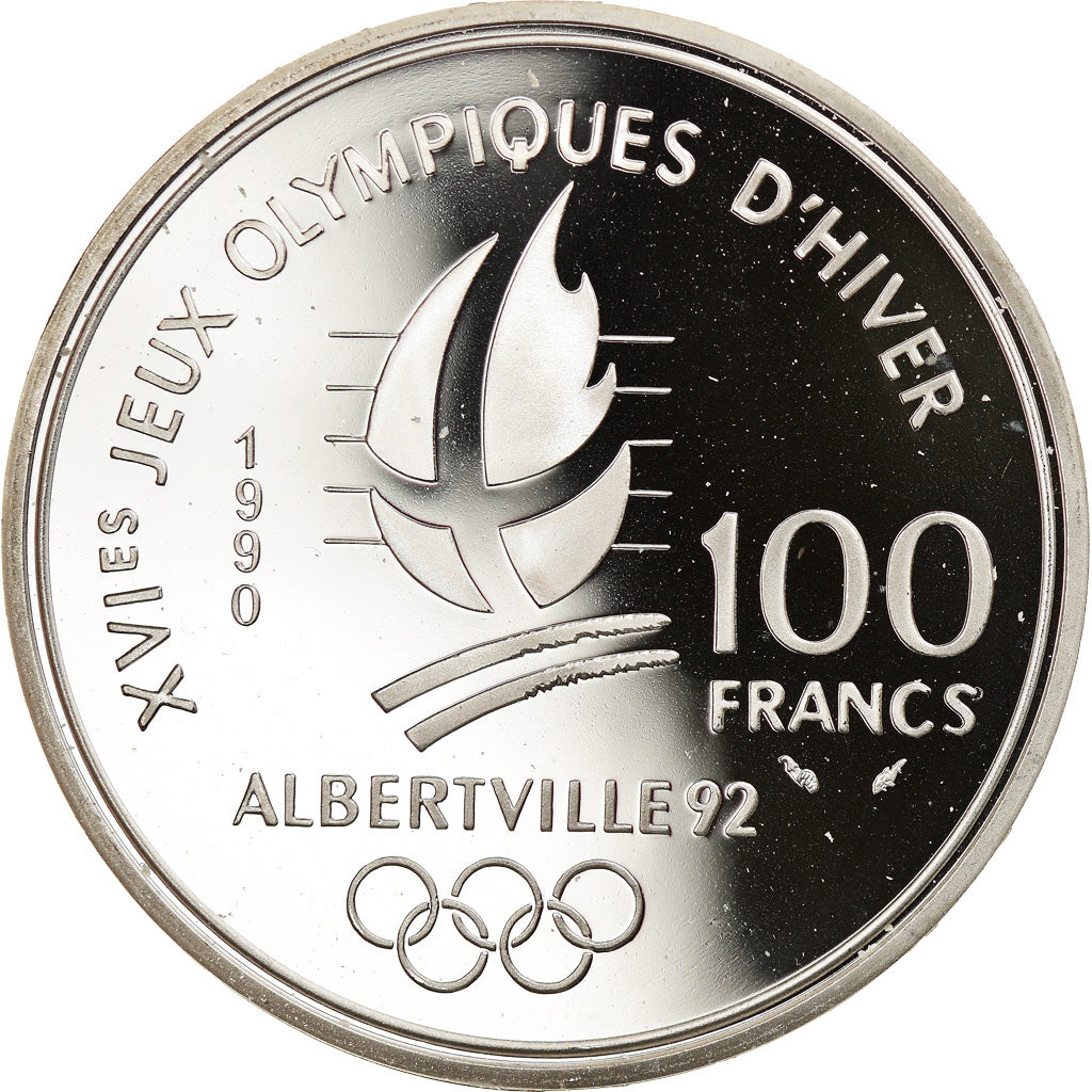 Monnaie, France, Ski Acrobatique, 100 Francs, 1990, Albertville 92, SPL+