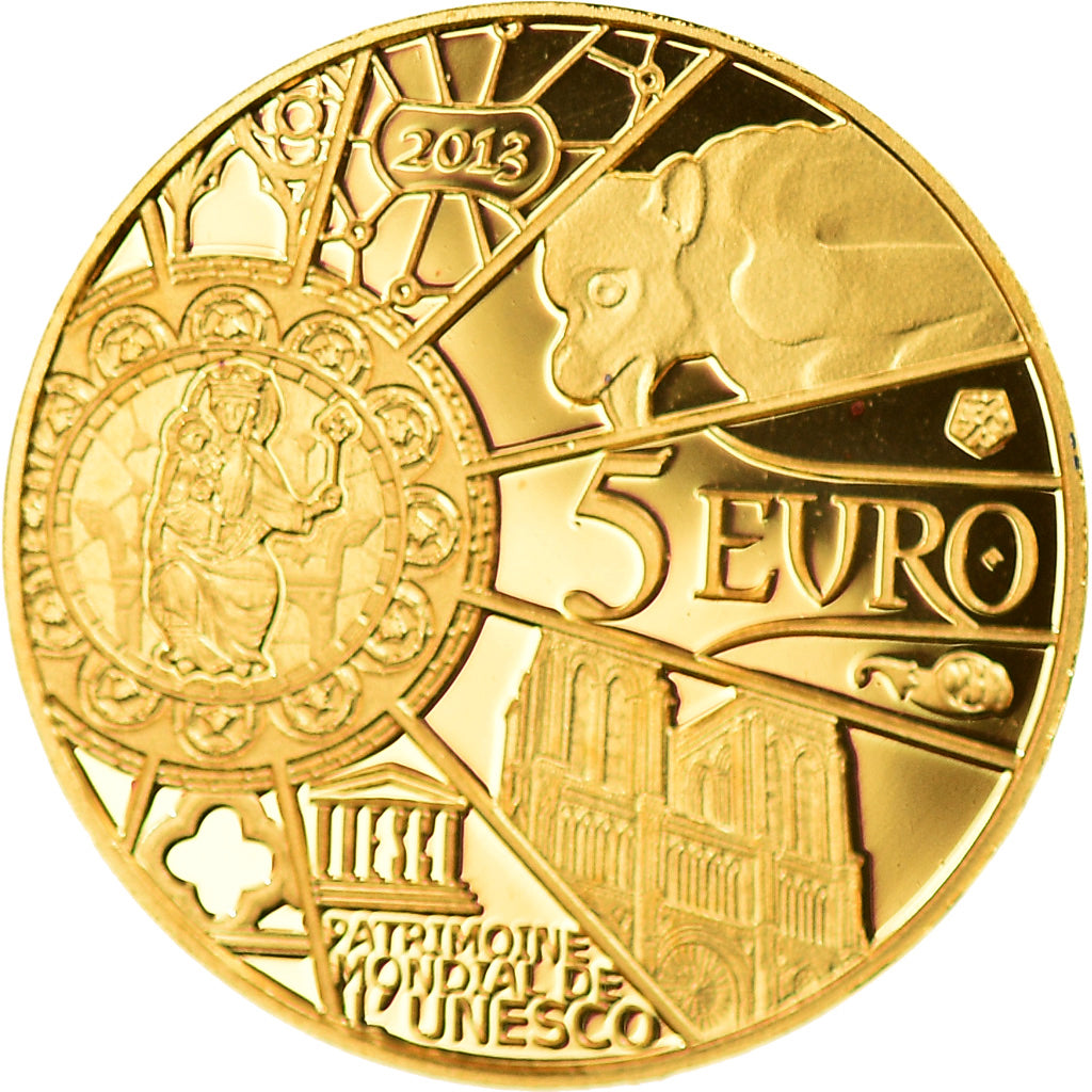 France, 5 Euro, Notre Dame de Paris., 2013, Paris, MS(65-70), Gold, KM:2099