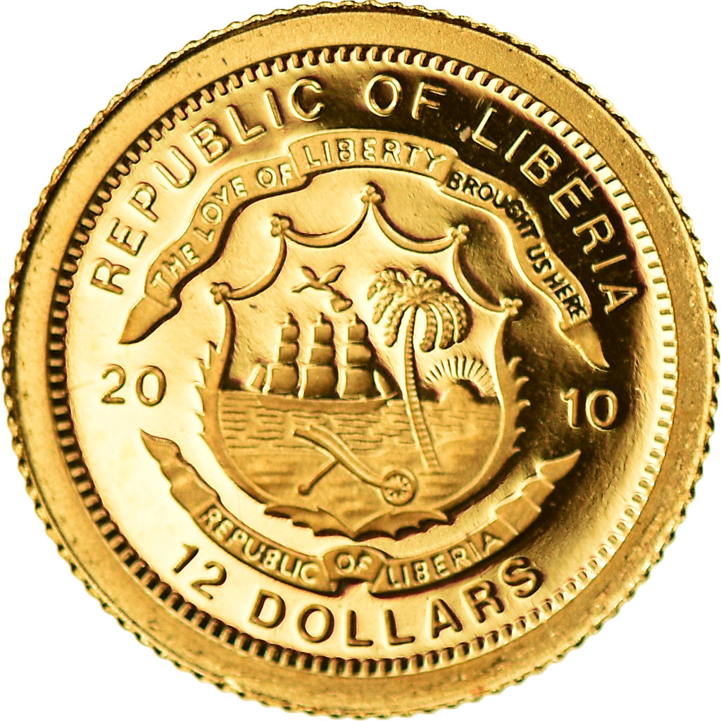 Moneda, Liberia, 12 Dollars, 2010, FDC, Oro