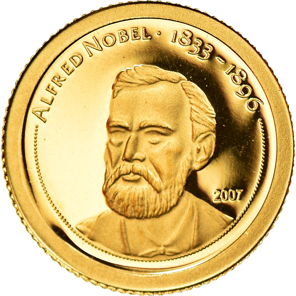 Moneda, Mongolia, Alfred Nobel, 500 Tugrik, 2007, FDC, Oro
