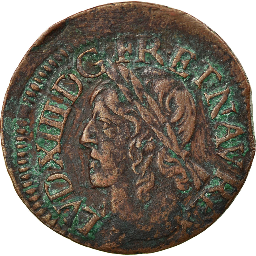 Coin, France, Louis XIII, Double tournois de Warin, tête à gauche, Double