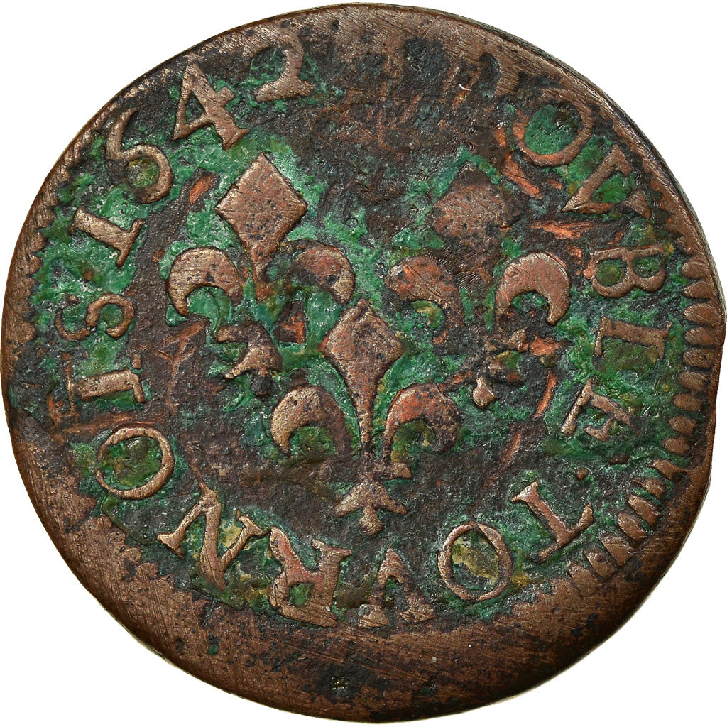 Coin, France, Louis XIII, Double tournois de Warin, tête à gauche, Double