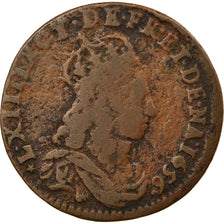 Moneta, Francja, Louis XIV, Liard de France au buste juvénile, deuxième type