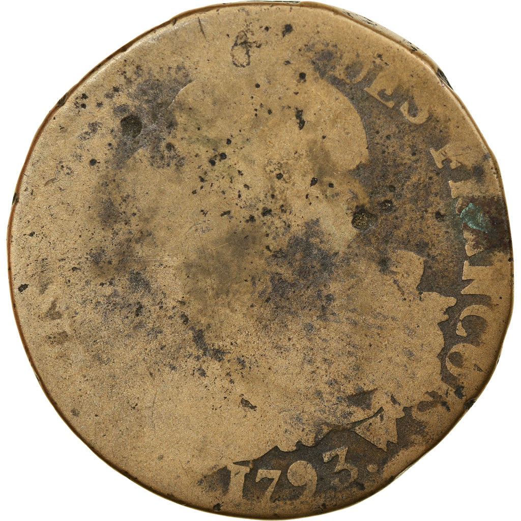 Coin, France, 2 sols françois, 2 Sols, 1793, Lille, F(12-15), Bronze