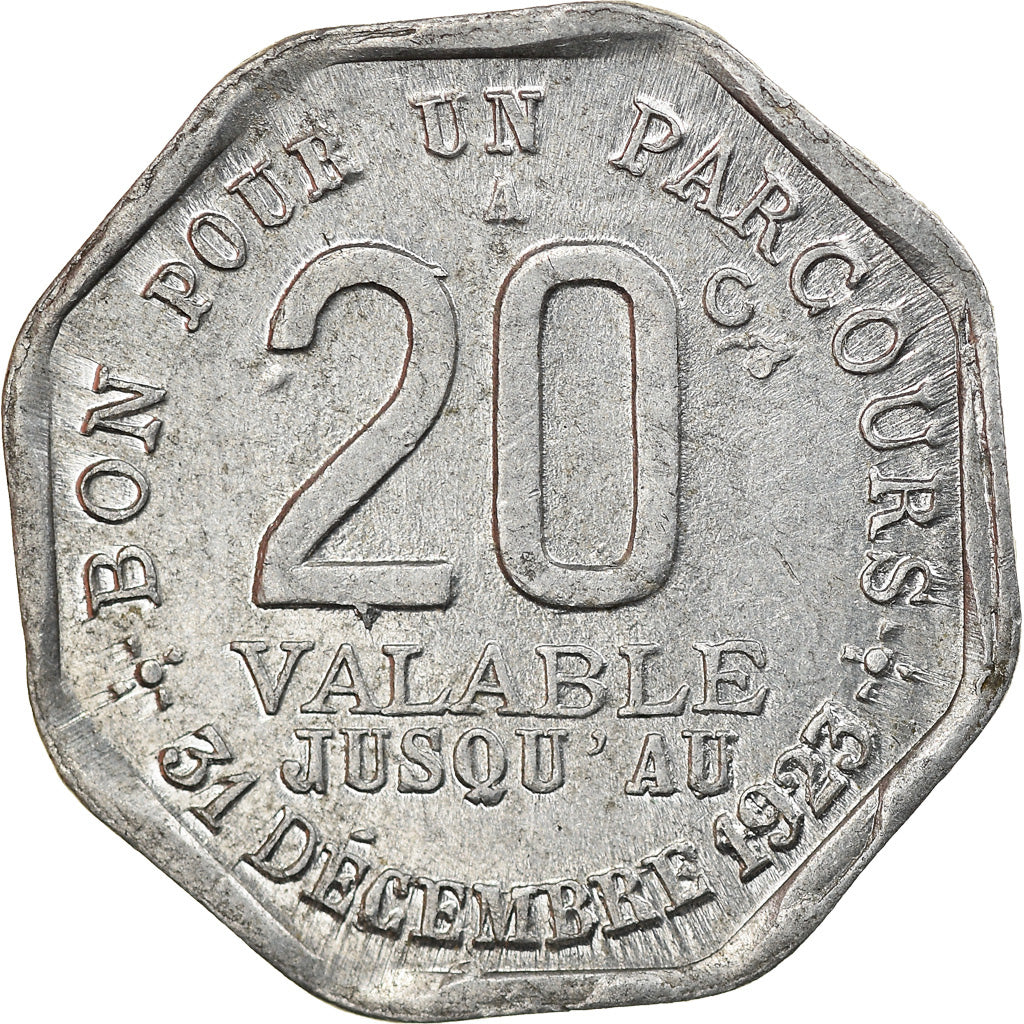 France, Token, 20 centimes, transports en commun, Paris, 1921, AU(50-53)