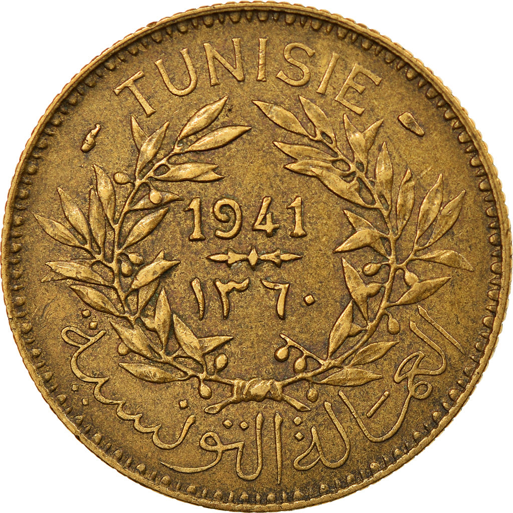 Coin, Tunisia, Anonymous, 2 Francs, 1941, Paris, AU(50-53), Aluminum-Bronze