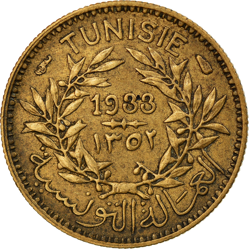 Coin, Tunisia, Anonymous, 50 Centimes, 1933, Paris, EF(40-45), Aluminum-Bronze