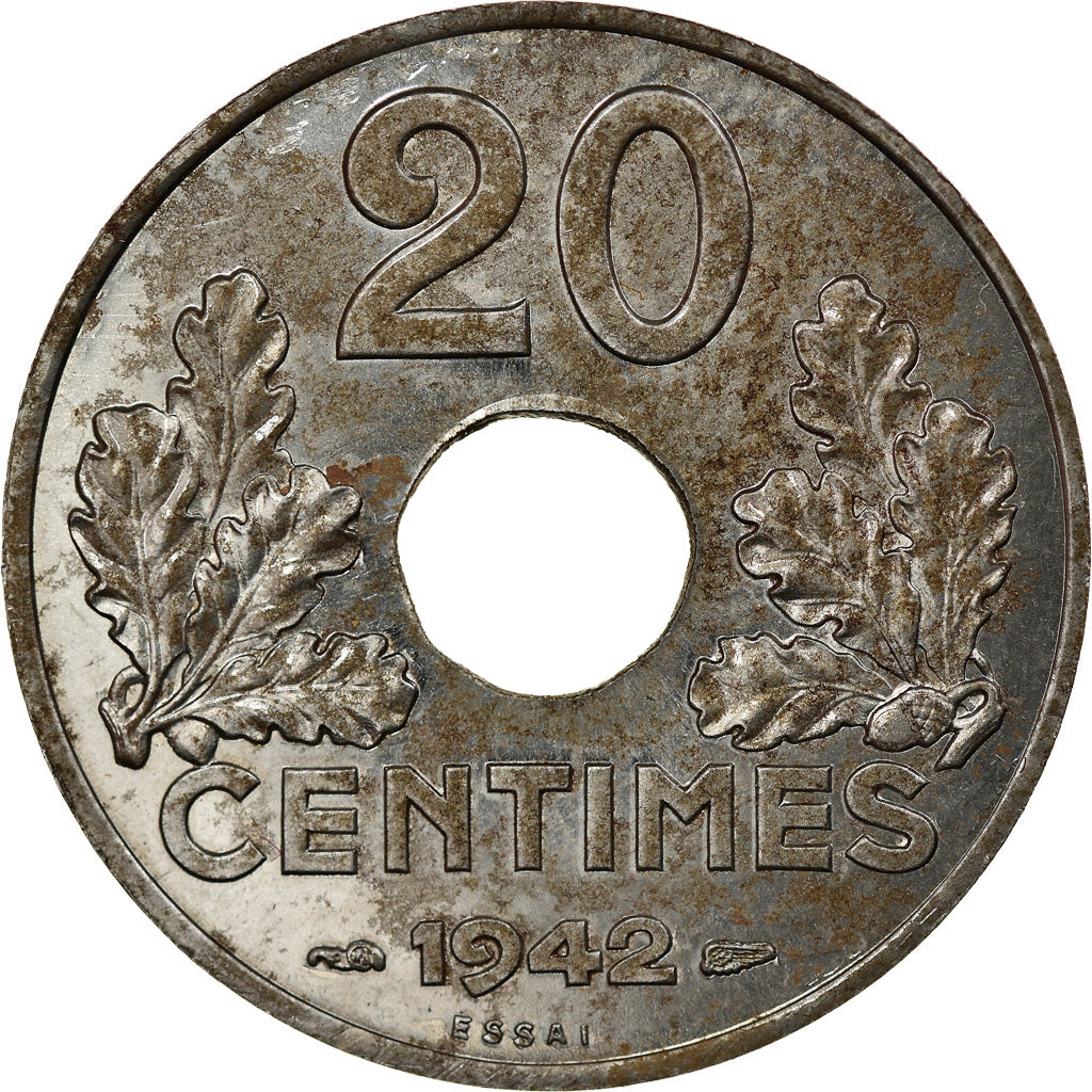 Coin, France, 20 Centimes, 1942, Paris, ESSAI, MS(63), Iron