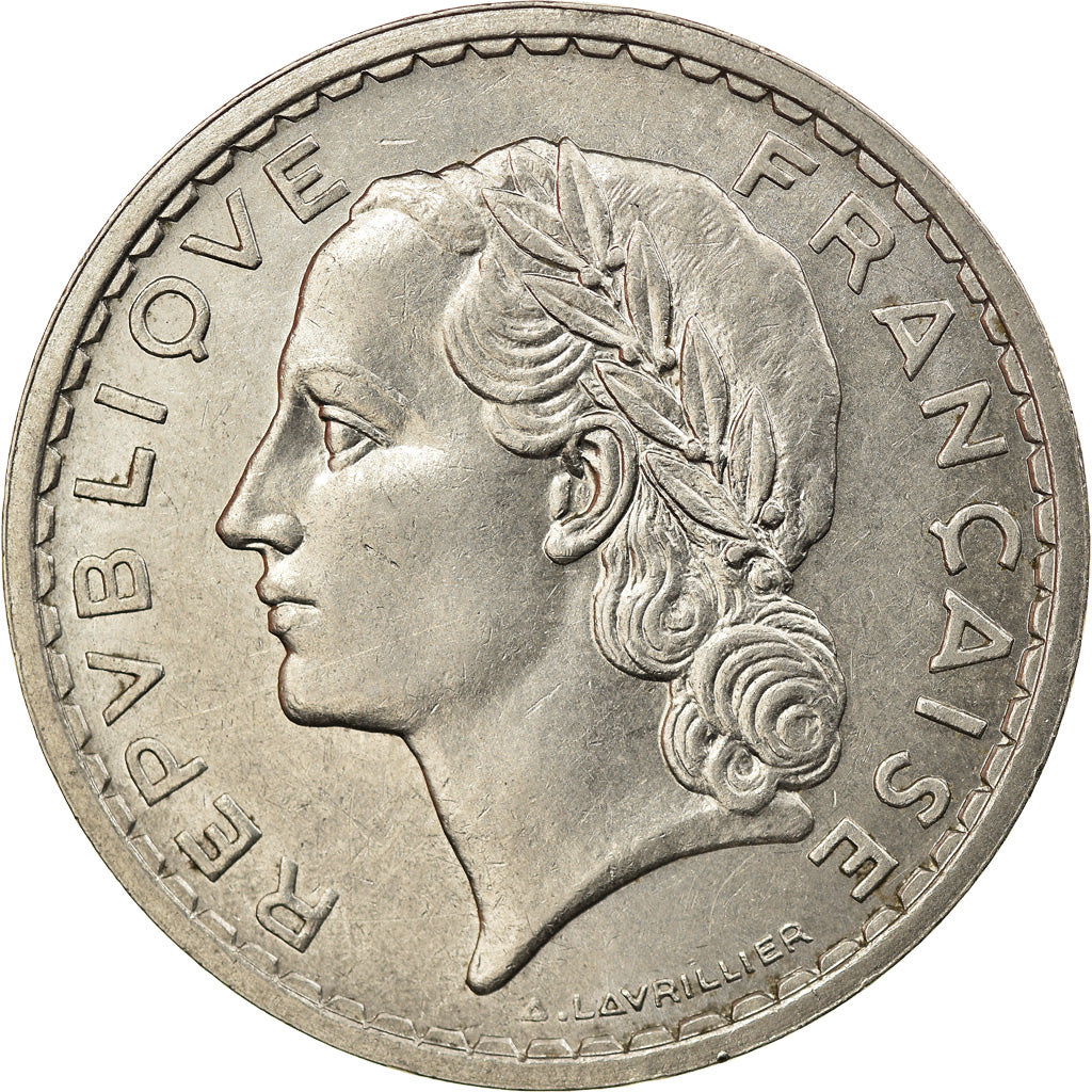 Moeda, França, Lavrillier, 5 Francs, 1938, Paris, AU(50-53), Níquel, KM:888