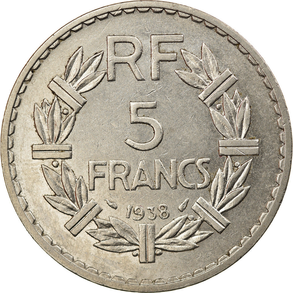 Moeda, França, Lavrillier, 5 Francs, 1938, Paris, AU(50-53), Níquel, KM:888