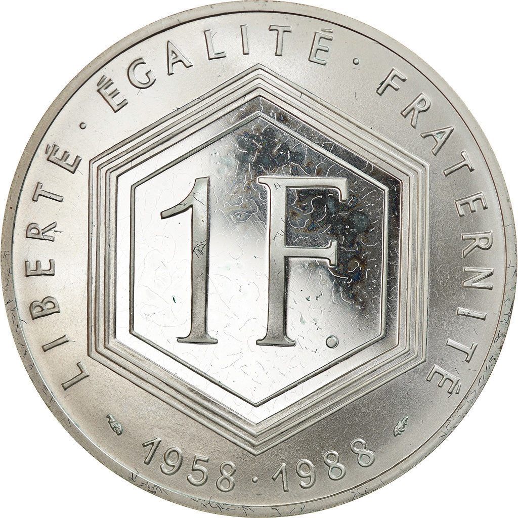 Moeda, França, Charles de Gaulle, Franc, 1988, Paris, Proof, MS(64), Prata