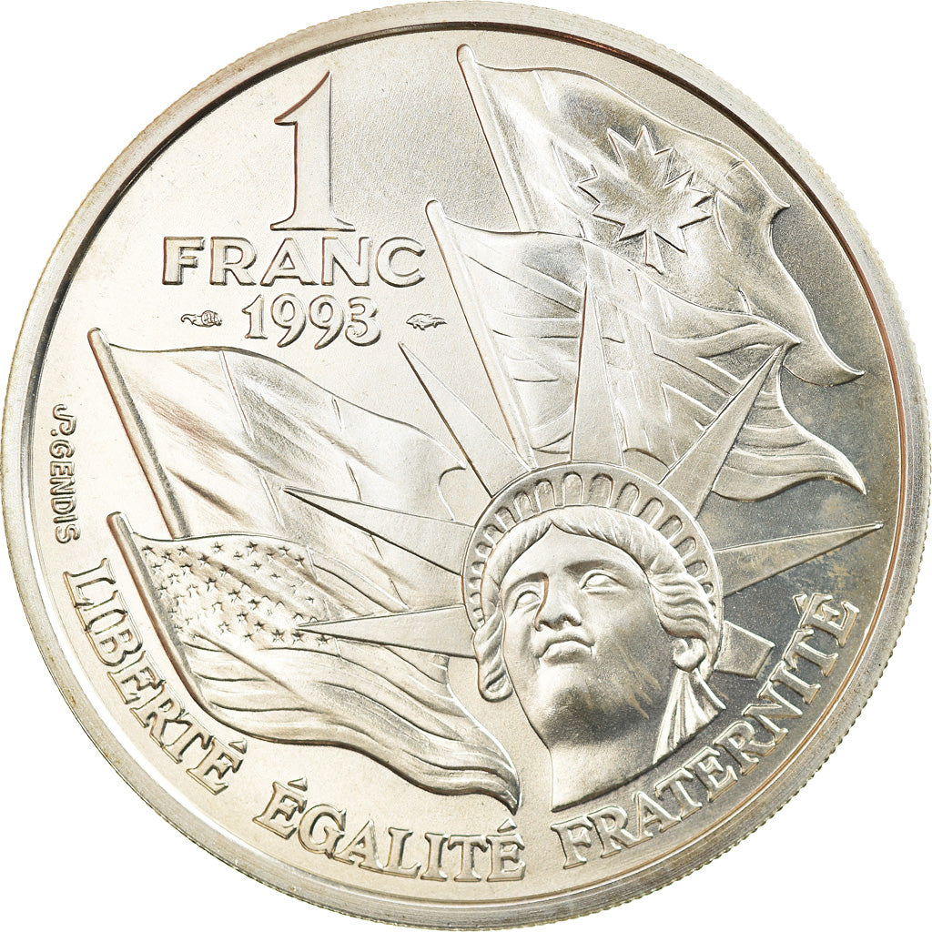 Coin, France, Franc, 1993, Paris, MS(64), Silver, KM:1014