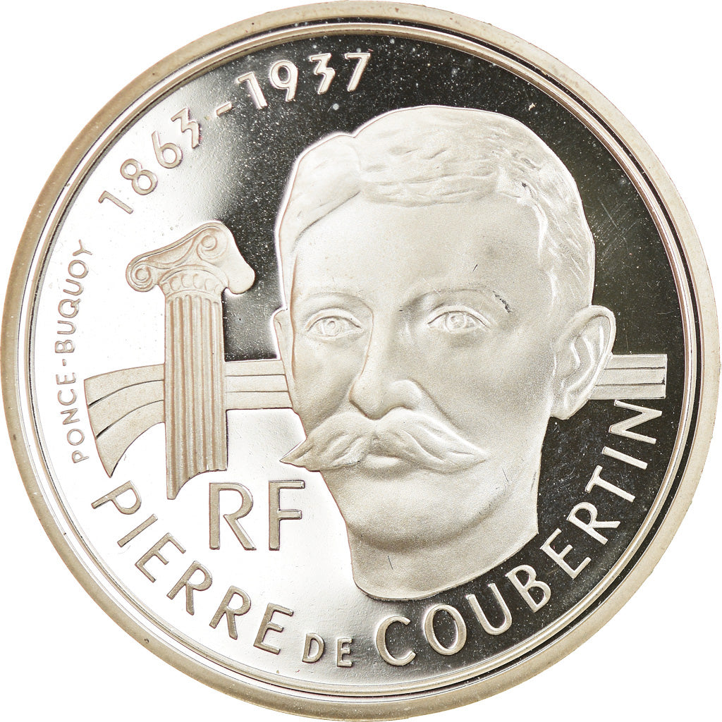 Coin, France, Pierre de Coubertin, 100 Francs, 1991, ESSAI, MS(65-70), Silver