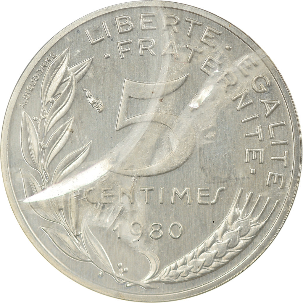 Moneda, Francia, 5 Centimes, 1980, Paris, Piéfort, FDC, Plata, Gadoury:174p