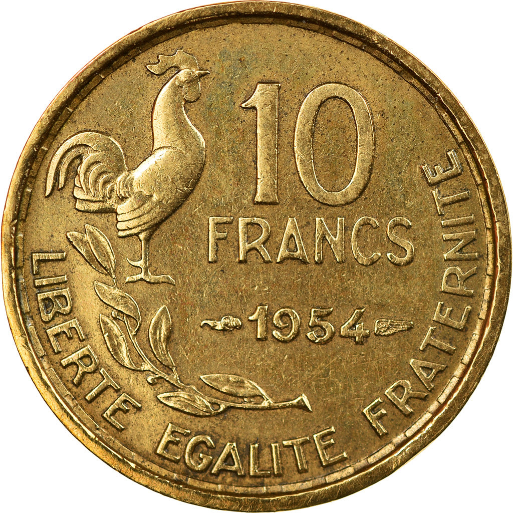 Coin, France, Guiraud, 10 Francs, 1954, Paris, EF(40-45), Aluminum-Bronze