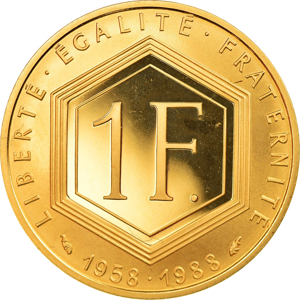 Coin, France, Charles de Gaulle, Franc, 1988, Paris, Proof, MS(64), Gold