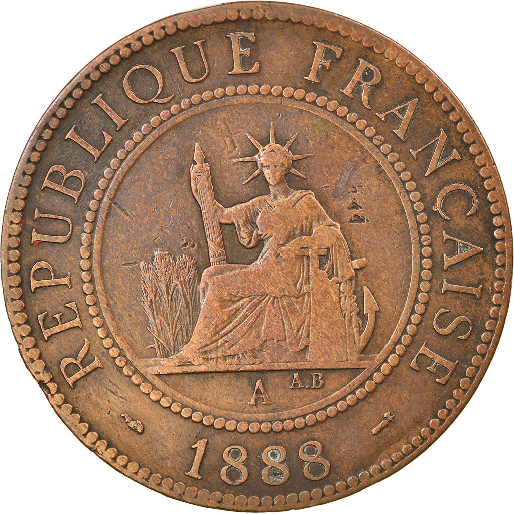 Coin, FRENCH INDO-CHINA, Cent, 1888, Paris, VF(30-35), Bronze, KM:1, Lecompte:40