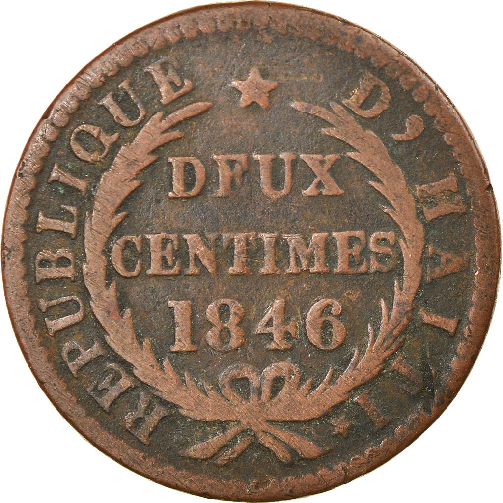 Moneda, Haití, 2 Centimes, 1846, BC+, Cobre, KM:27.1