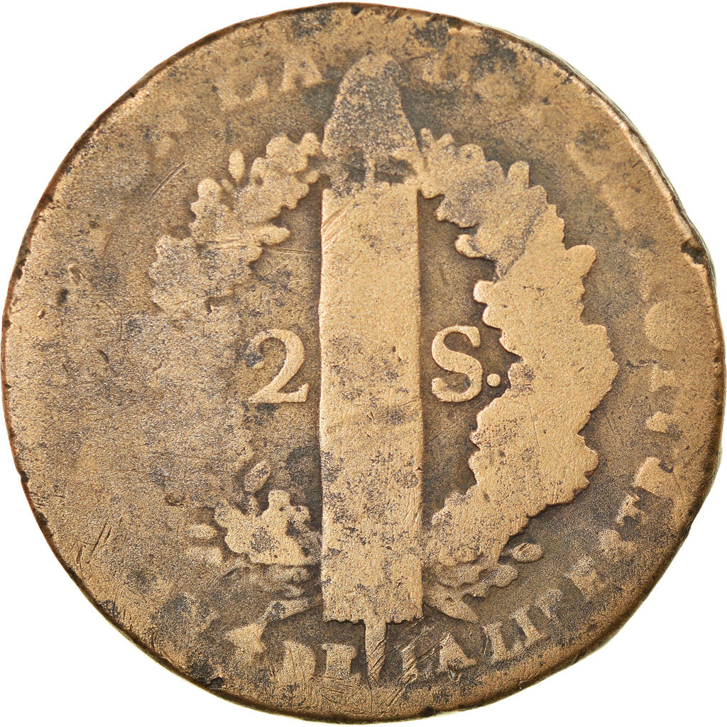 Coin, France, 2 sols françois, 2 Sols, 1792, Lille, VF(20-25), Bronze
