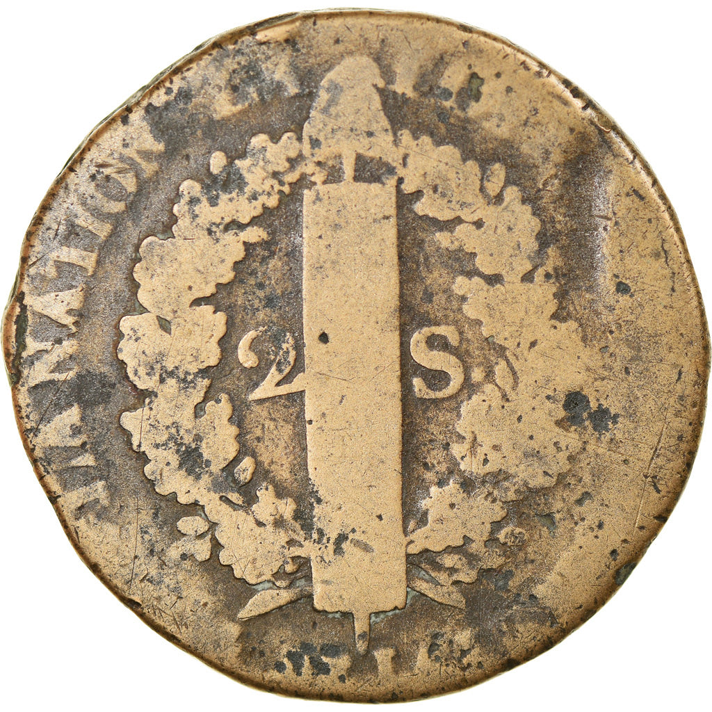 Monnaie, France, 2 sols françois, 2 Sols, 1792, Paris, TB, Bronze, Gadoury:25