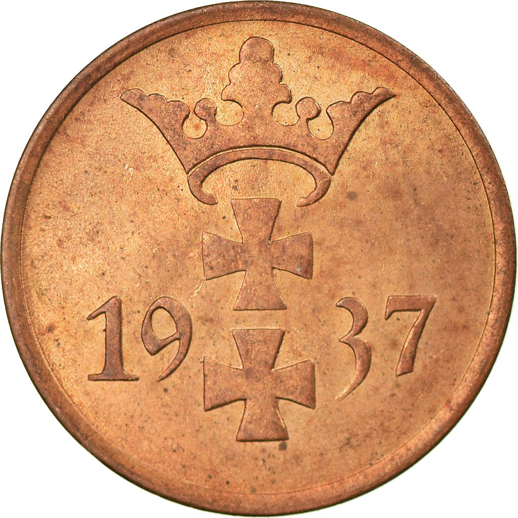 Coin, DANZIG, Pfennig, 1937, Warsaw, AU(55-58), Bronze, KM:140