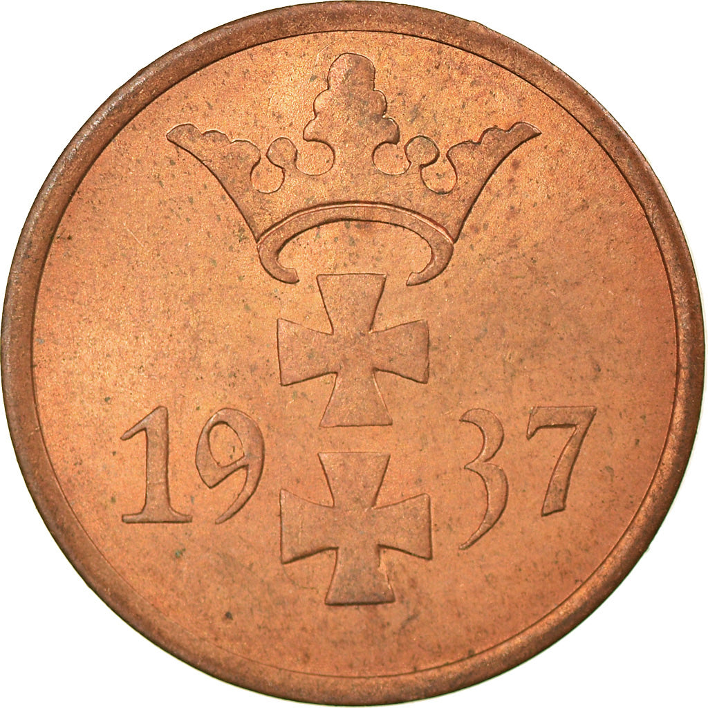 Coin, DANZIG, Pfennig, 1937, Warsaw, AU(55-58), Bronze, KM:140
