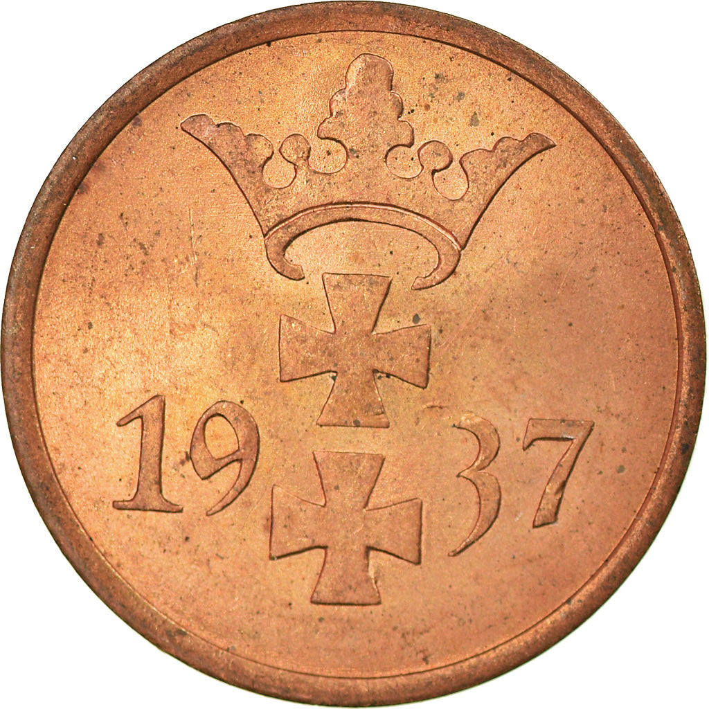 Coin, DANZIG, Pfennig, 1937, Warsaw, AU(55-58), Bronze, KM:140