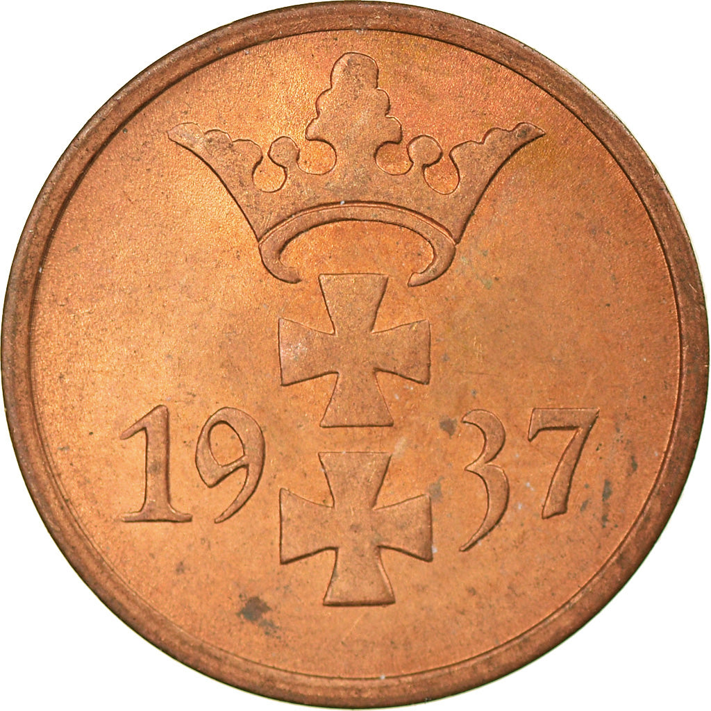 Coin, DANZIG, Pfennig, 1937, Warsaw, AU(55-58), Bronze, KM:140