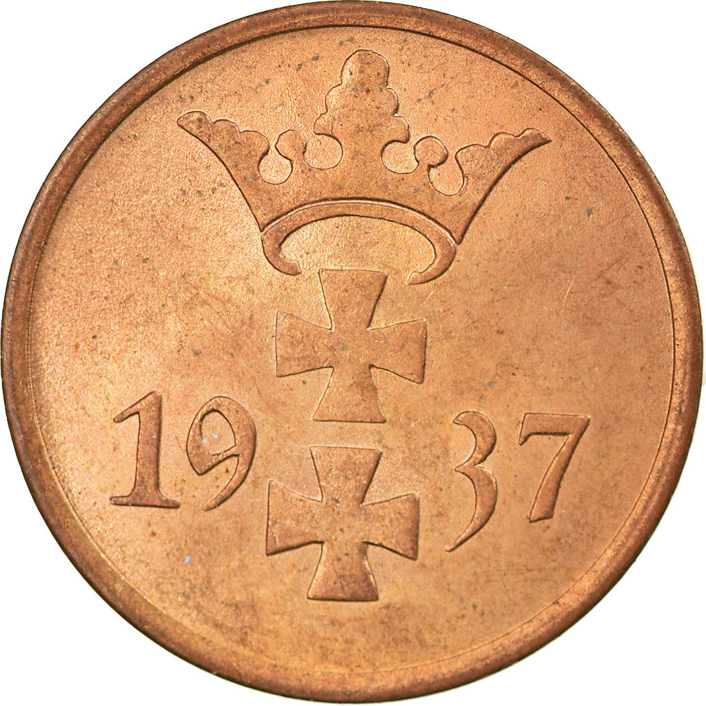 Coin, DANZIG, Pfennig, 1937, Warsaw, AU(55-58), Bronze, KM:140