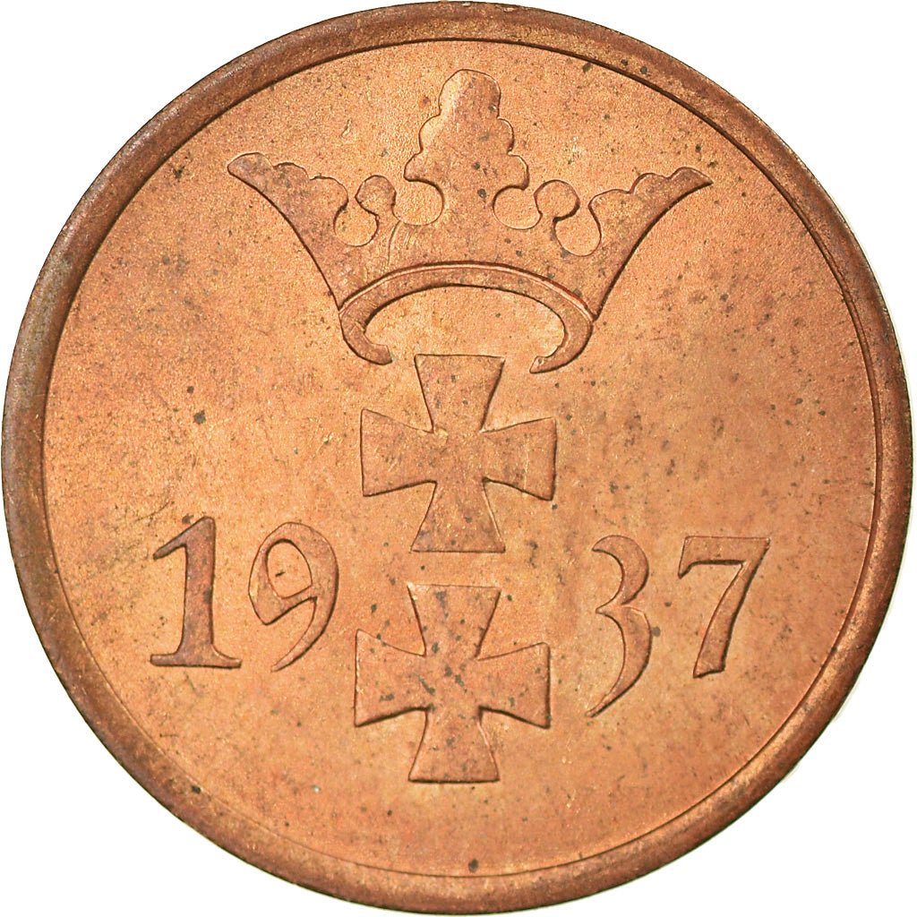 Coin, DANZIG, Pfennig, 1937, Warsaw, AU(55-58), Bronze, KM:140