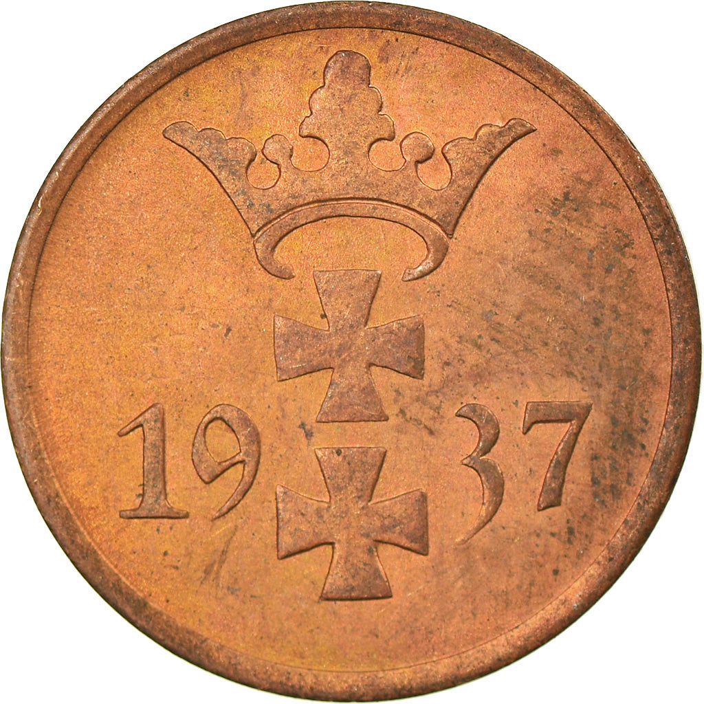 Coin, DANZIG, Pfennig, 1937, Warsaw, AU(55-58), Bronze, KM:140