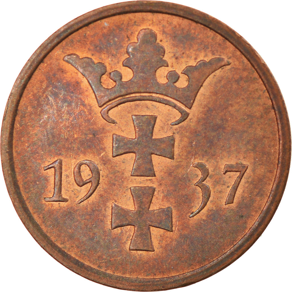 Moneta, DANZIG, 2 Pfennig, 1937, Warsaw, AU(55-58), Bronze, KM:141