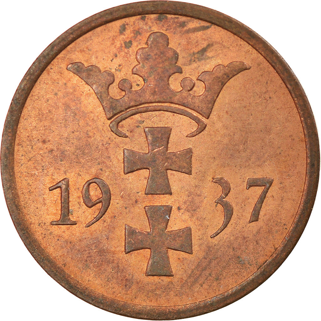 Coin, DANZIG, 2 Pfennig, 1937, Warsaw, AU(55-58), Bronze, KM:141