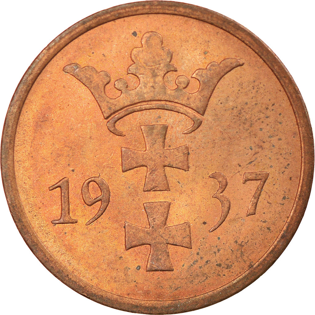 Moneta, DANZIG, 2 Pfennig, 1937, Warsaw, AU(55-58), Bronze, KM:141